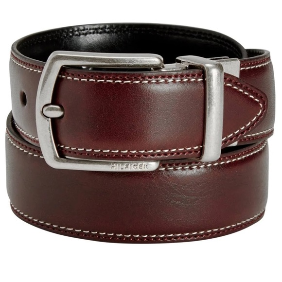 Tommy Hilfiger Imitation Leather Brown/Black Reversible Belt with Silver Buckle - Picture 4 of 11